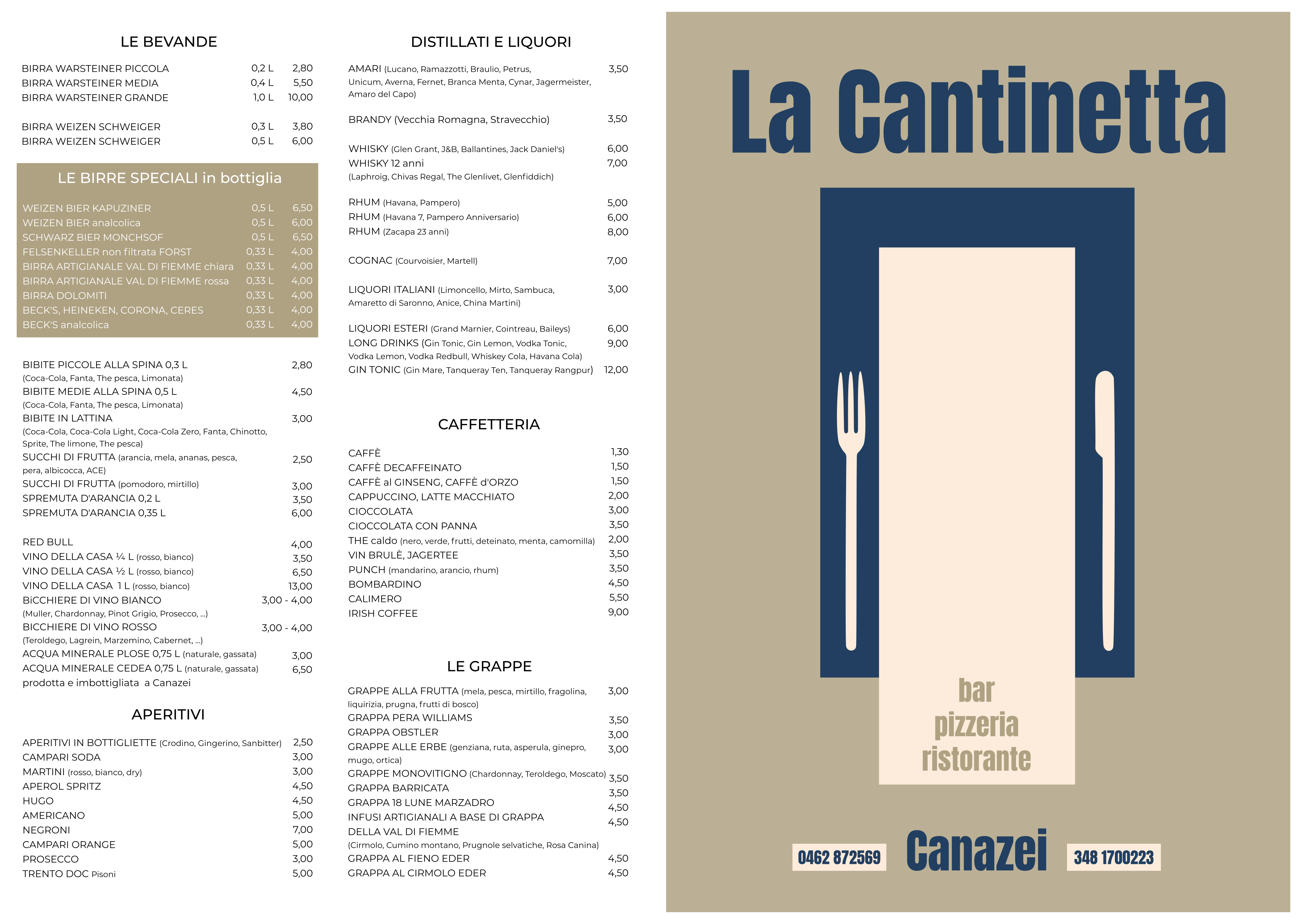 La Cantinetta menu italiano fronte